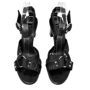 Vintage Dior Galliano Logo Strap Heeled Sandals Black EU 38.5